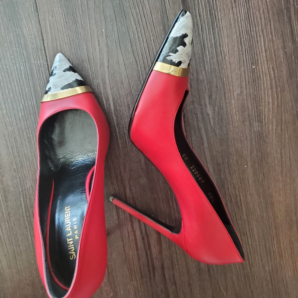 Saint laurent Pointed-Toe Python-Cap Pump, Red - Picture 11 of 16